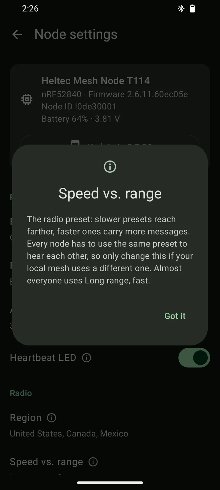 The explanation for Speed vs. range: slower presets reach farther, faster ones carry more messages